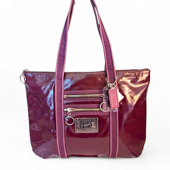 Coach Poppy Patent Leather Glam Tote Berry NWT - Picture 1 of 15
